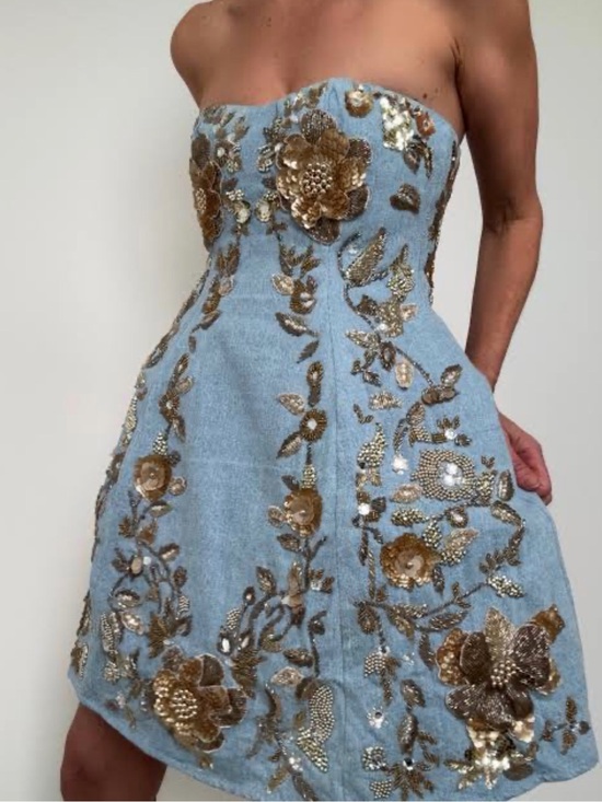 ASOS Dresses & Skirts - ASOS Strapless Blue Embellished Floral Dress